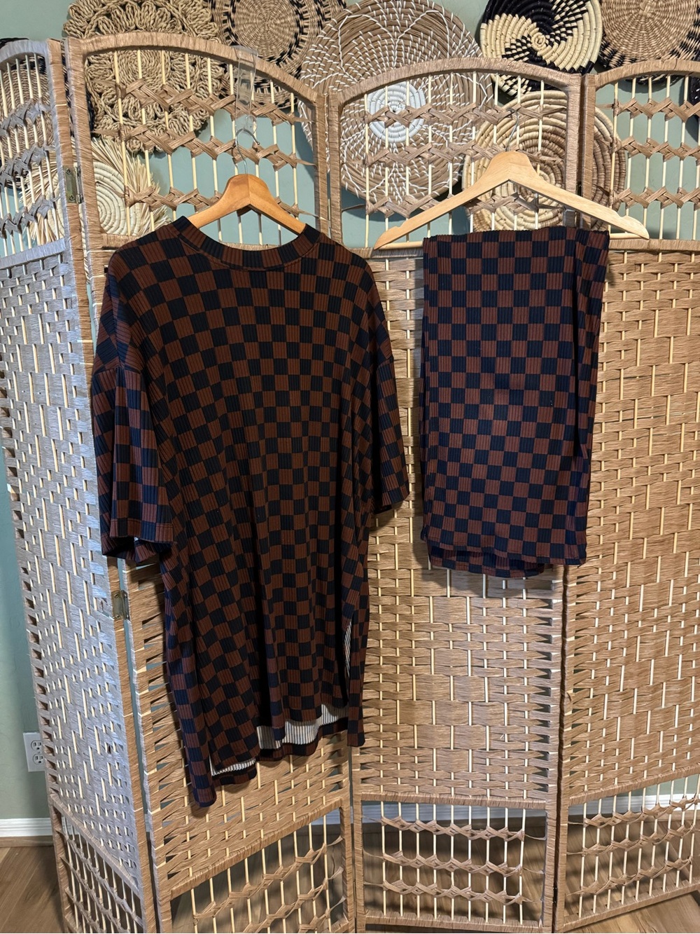 Dressed in LALA Checkerboard Two-Piece Set in Black and Brown